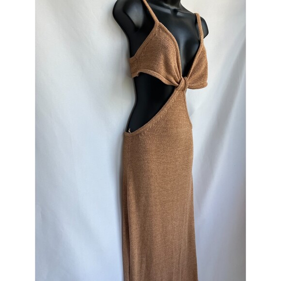 Lilyful Maxi Cutout Knit Dress Size S Beige Sand Open Back Beachy Boho Coastal - Picture 5 of 10
